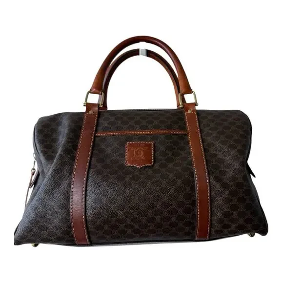 Celine Macadam Boston Bag Vintage Brown 2 Handle Classic Monogram Purse Handbag - Picture 4 of 16